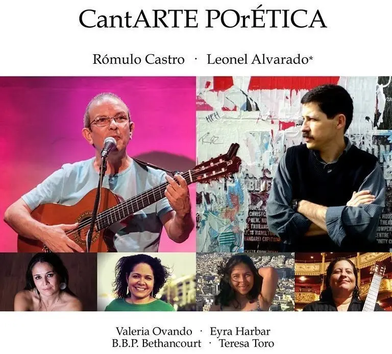 Cartel oficial CantARTE PORética: Rómulo Castro, Leonel Alvarado, Valeria Ovando, Eyra Harbar, B.B.P. Bethancourt y Teresa Toro